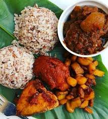 OFADA RICE WITH PLANTAIN SERVED WITH BEEF/CHICKEN ASSORTED MEAT/FISH